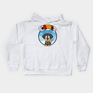 Silly dachshund dog has a broken parachute Kids Hoodie